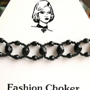 JET Black Crystal Choker Necklace